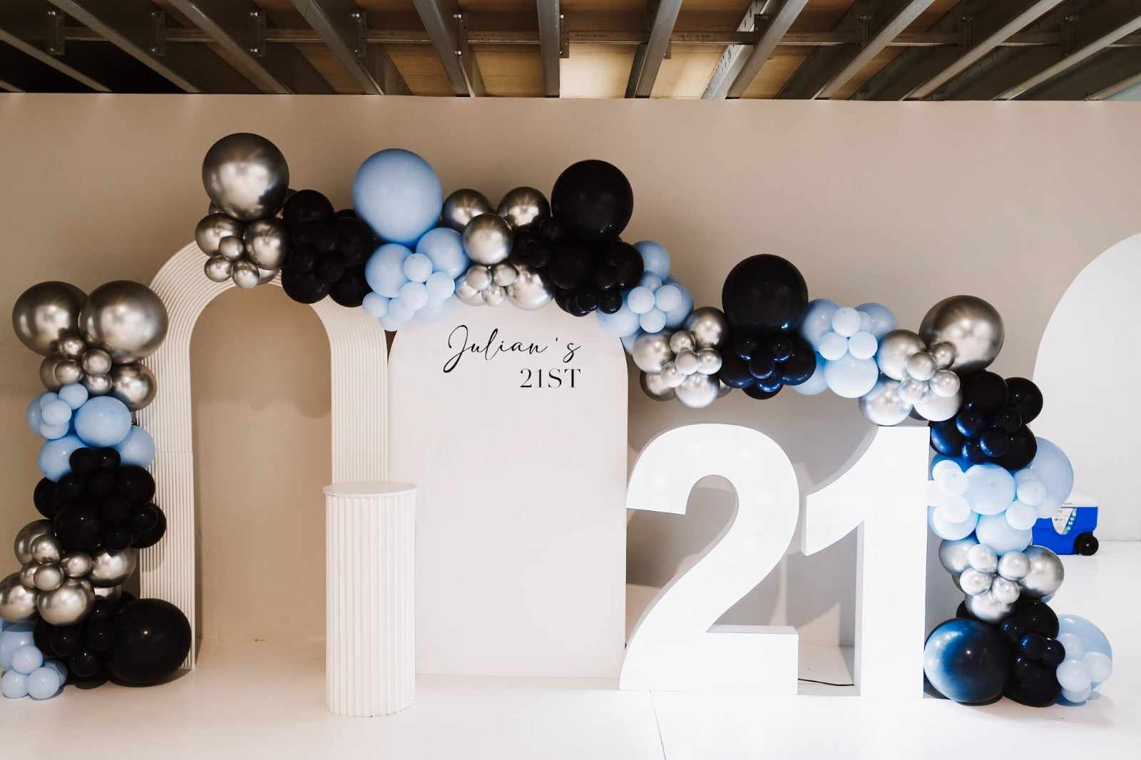 21st birthday party styling backdrop at BBH Event Space